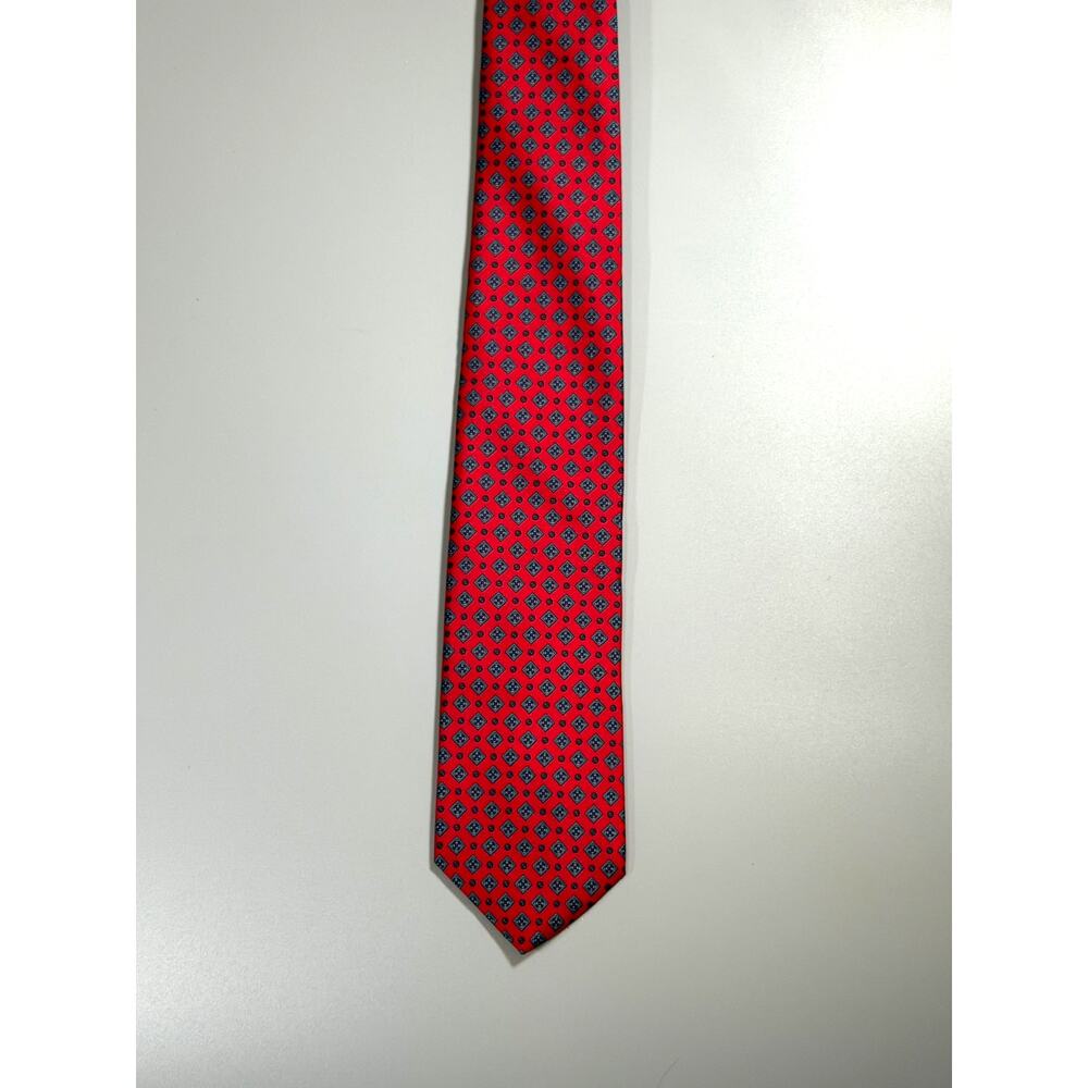 Italian Silk Handmade Necktie Dark Red Navy Geometric Diamond Men's Tie